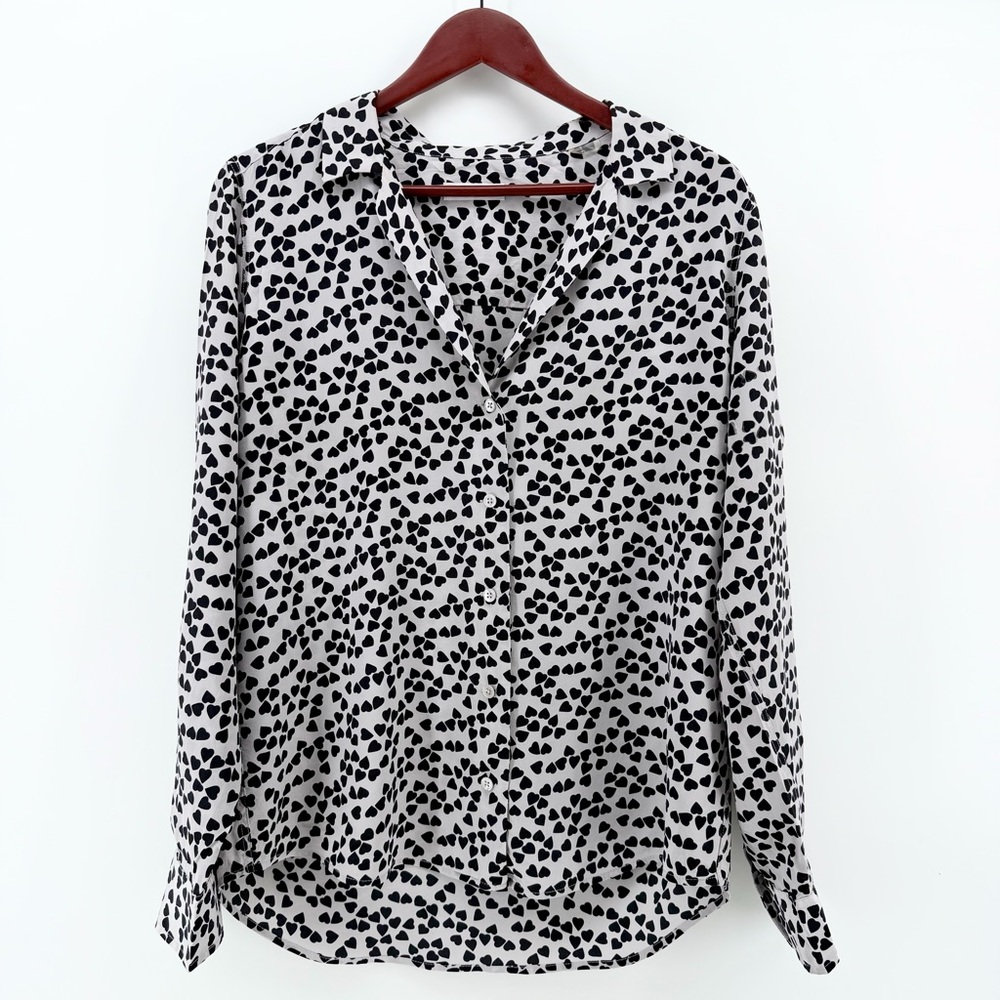 Equipment Femme 100% Silk Heart Print Adalyn Blouse - Gray/Black - Large - Picture 2 of 7